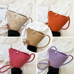Braided Beach Bag Small Crossbody With Faux Pearl