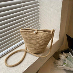 Braided Beach Bag Small Crossbody With Faux Pearl