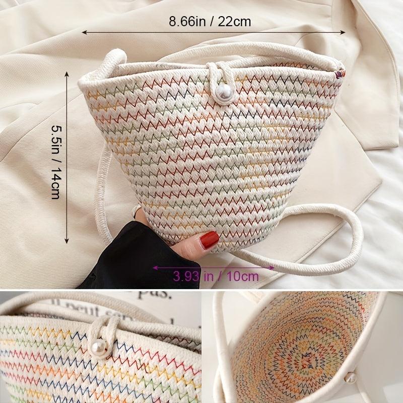Braided Beach Bag Small Crossbody With Faux Pearl