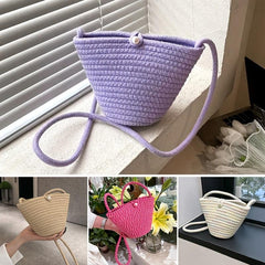 Braided Beach Bag Small Crossbody With Faux Pearl