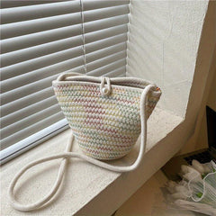 Braided Beach Bag Small Crossbody With Faux Pearl