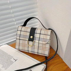 Plaid Pattern Flap Shoulder Bag PU Leather Zipper Crossbody Bag
