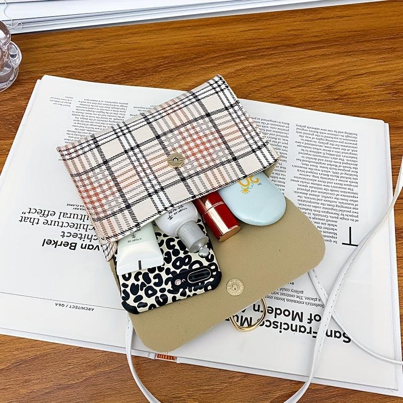 Plaid Pattern Flap Shoulder Bag PU Leather Zipper Crossbody Bag