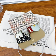 Plaid Pattern Flap Shoulder Bag PU Leather Zipper Crossbody Bag