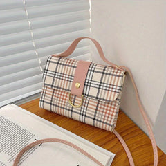 Plaid Pattern Flap Shoulder Bag PU Leather Zipper Crossbody Bag