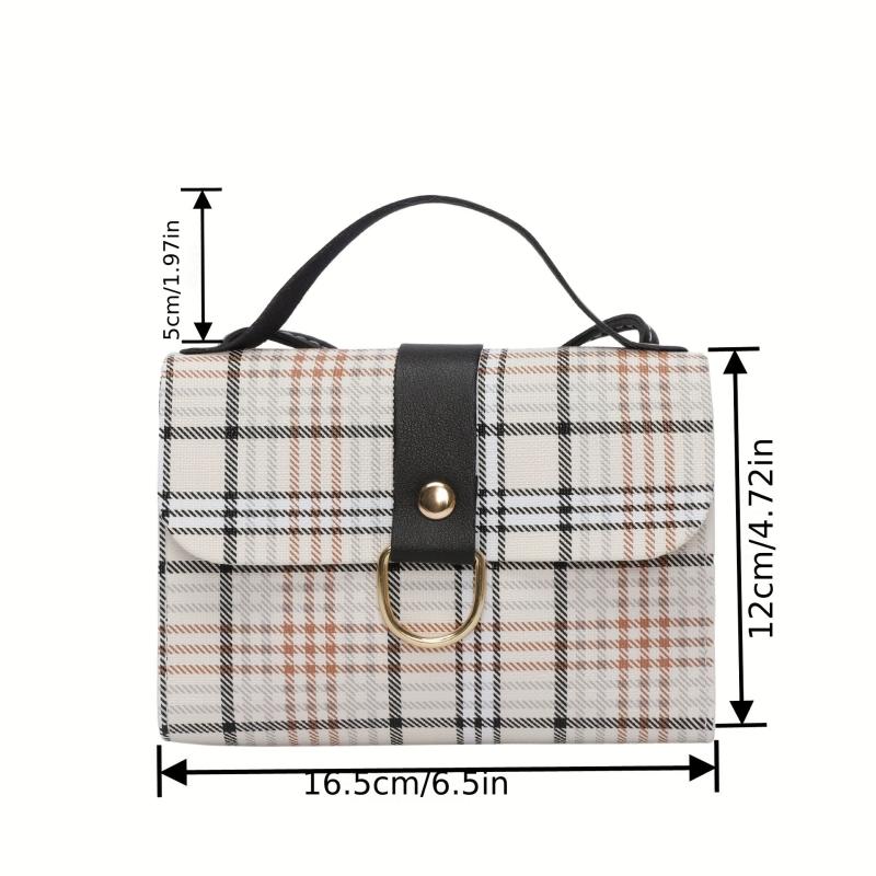 Plaid Pattern Flap Shoulder Bag PU Leather Zipper Crossbody Bag