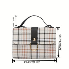 Plaid Pattern Flap Shoulder Bag PU Leather Zipper Crossbody Bag