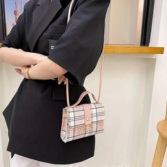Plaid Pattern Flap Shoulder Bag PU Leather Zipper Crossbody Bag