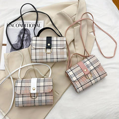 Plaid Pattern Flap Shoulder Bag PU Leather Zipper Crossbody Bag