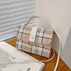 Plaid Pattern Flap Shoulder Bag PU Leather Zipper Crossbody Bag
