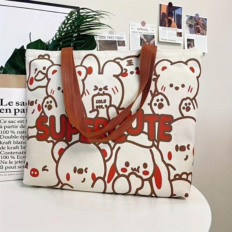 Cartoon Bear Print Shoulder Bag Canvas Tote Bag Handbag For Shopping