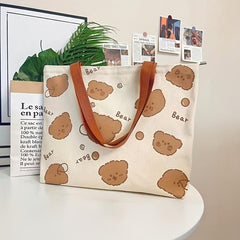 Cartoon Bear Print Shoulder Bag Canvas Tote Bag Handbag For Shopping