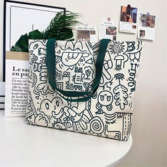 Cartoon Bear Print Shoulder Bag Canvas Tote Bag Handbag For Shopping