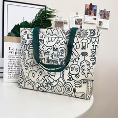 Cartoon Bear Print Shoulder Bag Canvas Tote Bag Handbag For Shopping