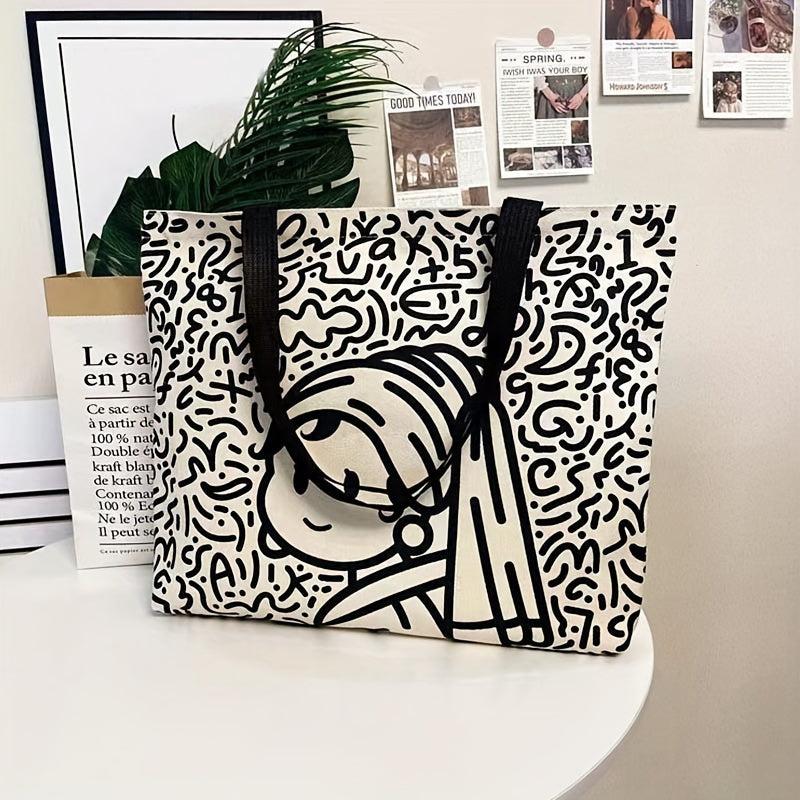 Cartoon Bear Print Shoulder Bag Canvas Tote Bag Handbag For Shopping