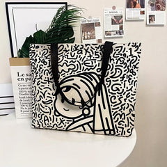 Cartoon Bear Print Shoulder Bag Canvas Tote Bag Handbag For Shopping