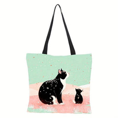 Cartoon Cat Pattern Shoulder Bag Canvas Handbag Versatile Shopper Bag
