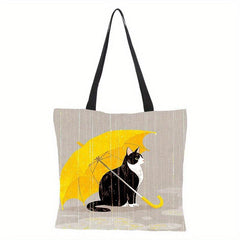 Cartoon Cat Pattern Shoulder Bag Canvas Handbag Versatile Shopper Bag