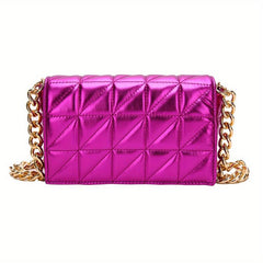 Quilted Solid Shoulder Bag Chain Strap Crossbody Bag Metallic Y2k Retro Flap Bag