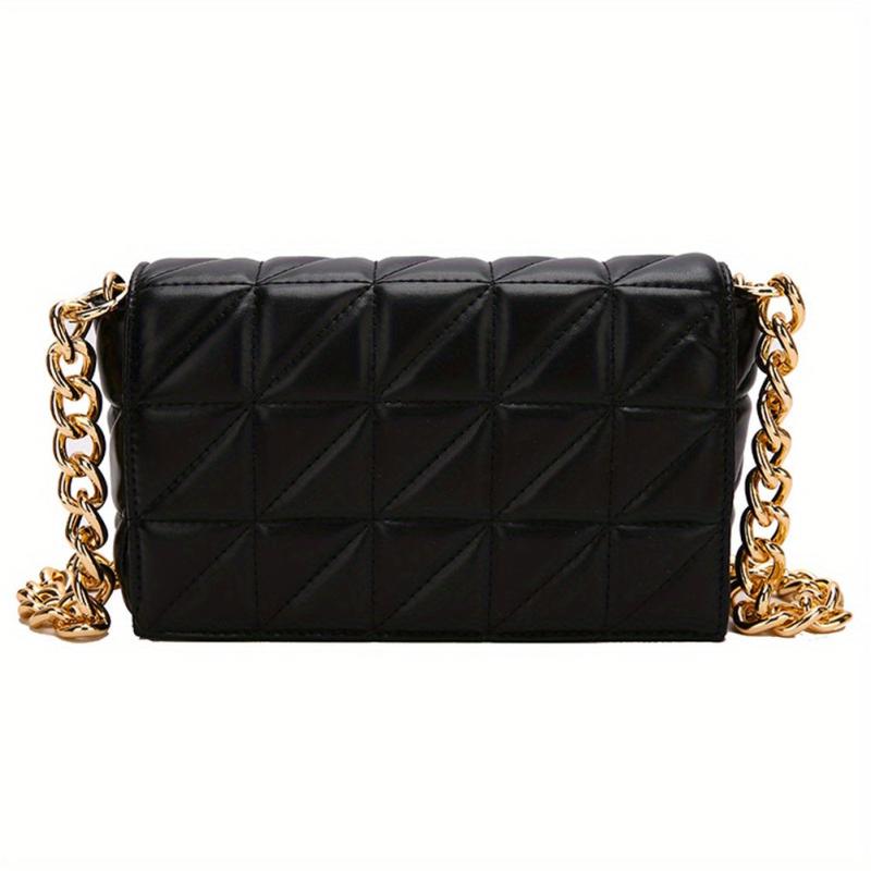 Quilted Solid Shoulder Bag Chain Strap Crossbody Bag Metallic Y2k Retro Flap Bag