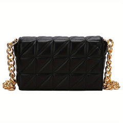 Quilted Solid Shoulder Bag Chain Strap Crossbody Bag Metallic Y2k Retro Flap Bag