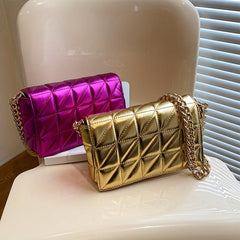 Quilted Solid Shoulder Bag Chain Strap Crossbody Bag Metallic Y2k Retro Flap Bag