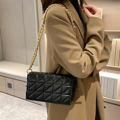 Quilted Solid Shoulder Bag Chain Strap Crossbody Bag Metallic Y2k Retro Flap Bag