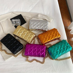 Quilted Solid Shoulder Bag Chain Strap Crossbody Bag Metallic Y2k Retro Flap Bag