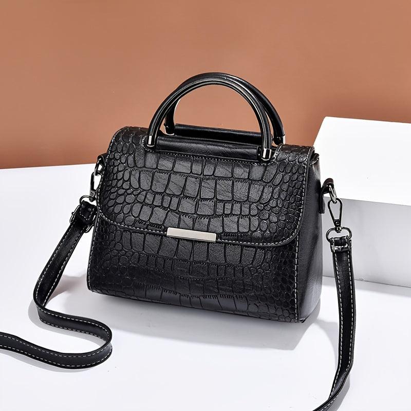 Crocodile Embossed Shoulder Handbag Vintage Crossbody Purse For Work