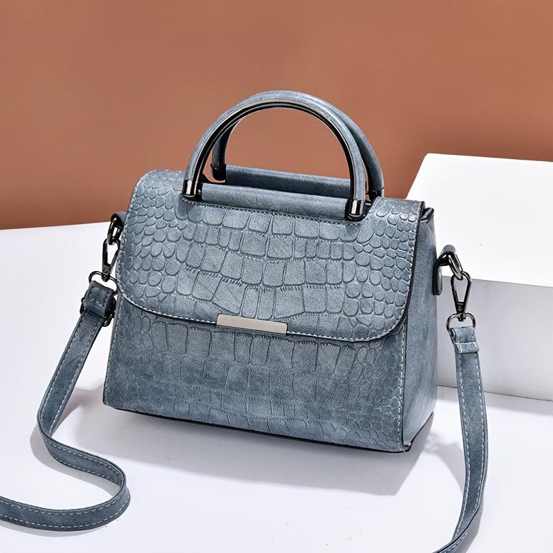 Crocodile Embossed Shoulder Handbag Vintage Crossbody Purse For Work