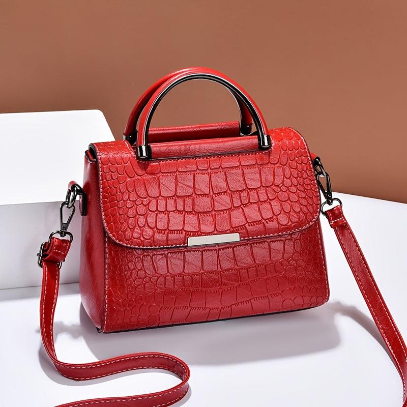 Crocodile Embossed Shoulder Handbag Vintage Crossbody Purse For Work