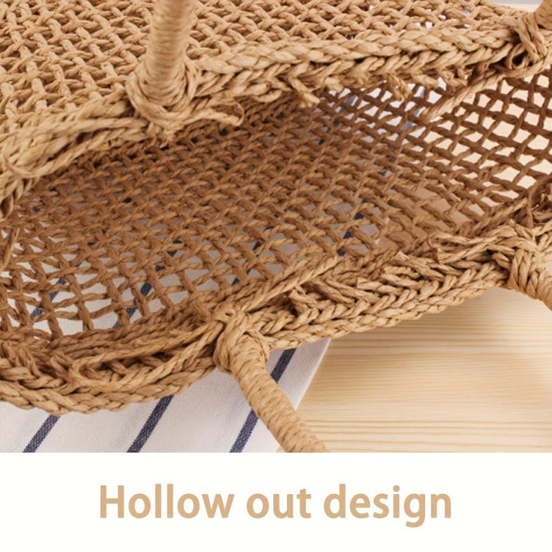 Hollow Straw Satchel Bag Woven Handbag Minimalist Vacation Storage