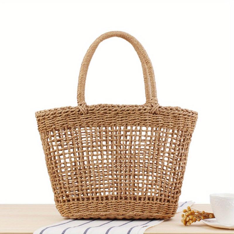 Hollow Straw Satchel Bag Woven Handbag Minimalist Vacation Storage