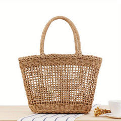 Hollow Straw Satchel Bag Woven Handbag Minimalist Vacation Storage