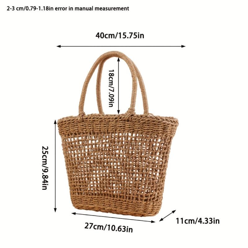Hollow Straw Satchel Bag Woven Handbag Minimalist Vacation Storage