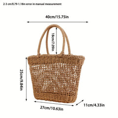 Hollow Straw Satchel Bag Woven Handbag Minimalist Vacation Storage