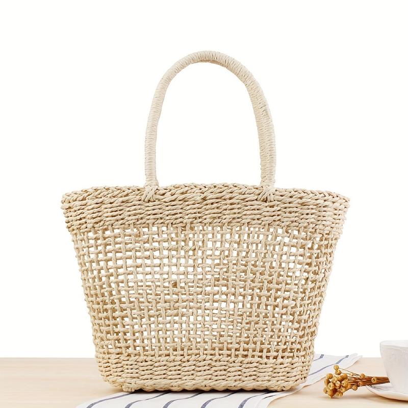 Hollow Straw Satchel Bag Woven Handbag Minimalist Vacation Storage