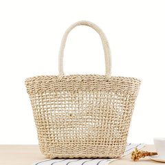 Hollow Straw Satchel Bag Woven Handbag Minimalist Vacation Storage
