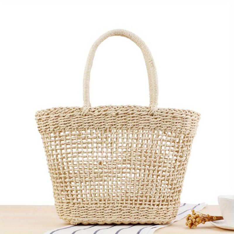 Hollow Straw Satchel Bag Woven Handbag Minimalist Vacation Storage