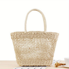 Hollow Straw Satchel Bag Woven Handbag Minimalist Vacation Storage