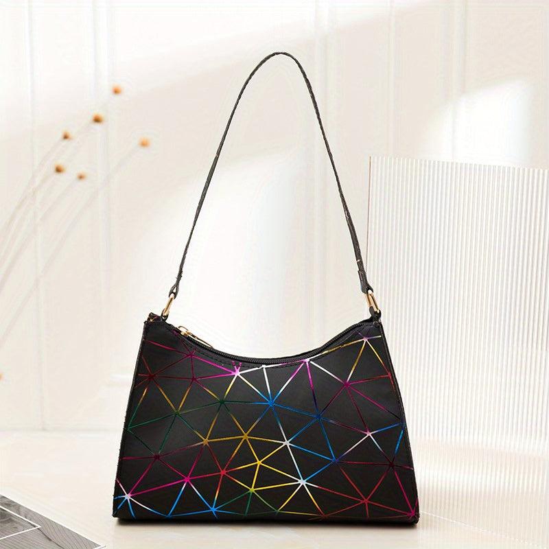 Geometric Pattern Crescent Shoulder Bag PU Leather Underarm Bag Women's Stylish
