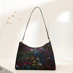 Geometric Pattern Crescent Shoulder Bag PU Leather Underarm Bag Women's Stylish