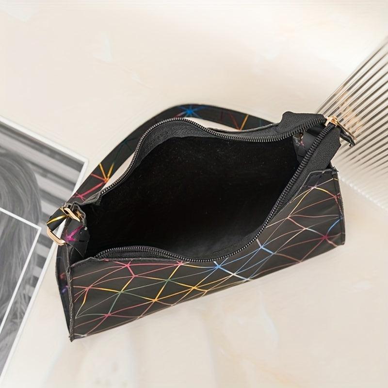 Geometric Pattern Crescent Shoulder Bag PU Leather Underarm Bag Women's Stylish