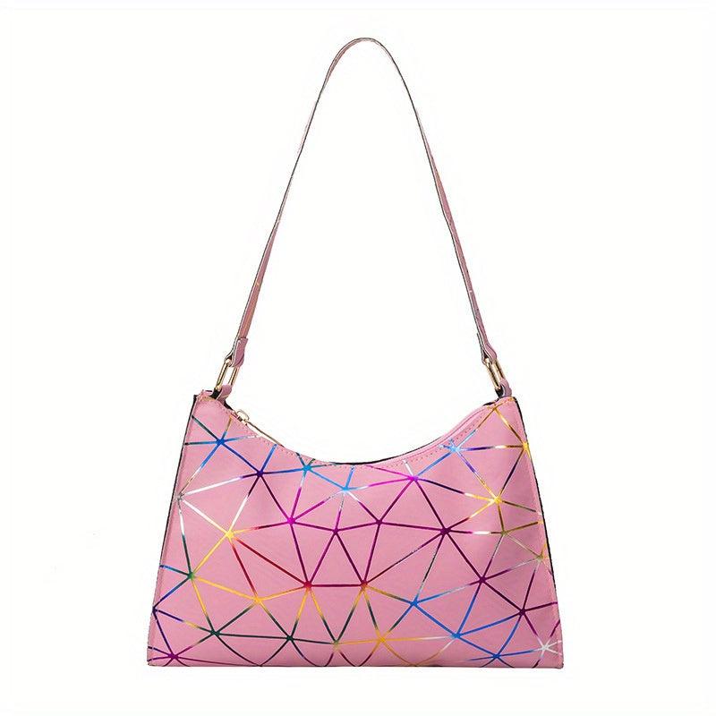 Geometric Pattern Crescent Shoulder Bag PU Leather Underarm Bag Women's Stylish