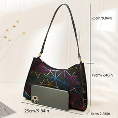 Geometric Pattern Crescent Shoulder Bag PU Leather Underarm Bag Women's Stylish