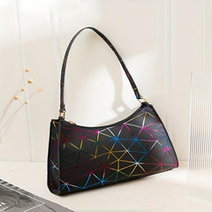 Geometric Pattern Crescent Shoulder Bag PU Leather Underarm Bag Women's Stylish