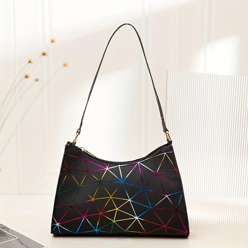 Geometric Pattern Crescent Shoulder Bag PU Leather Underarm Bag Women's Stylish