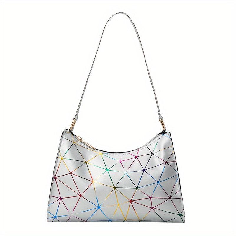 Geometric Pattern Crescent Shoulder Bag PU Leather Underarm Bag Women's Stylish