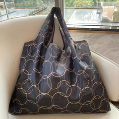 Cartoon Random Pattern Foldable Tote Bag Lightweight Portable Shoulder Bag