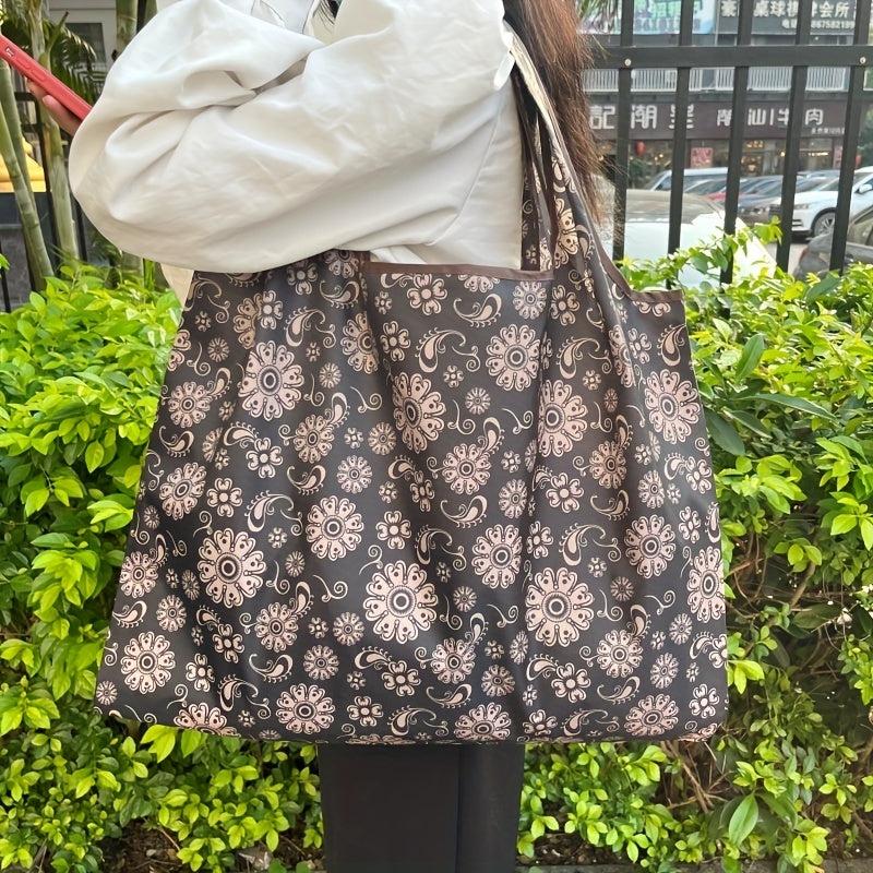 Cartoon Random Pattern Foldable Tote Bag Lightweight Portable Shoulder Bag
